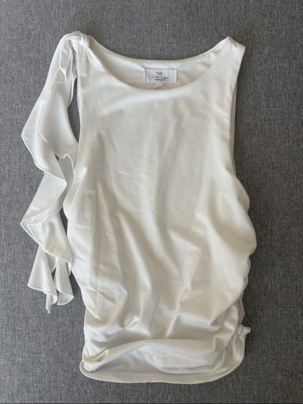 White Double Lined One-Shoulder Ruffle Tank Top